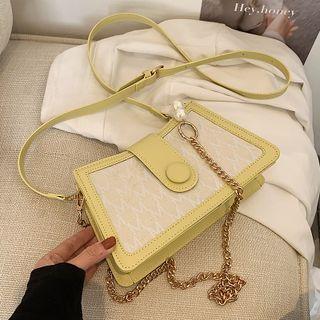 Chain Faux Leather Panel Crossbody Bag
