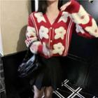 Flower Print Cardigan Red - One Size