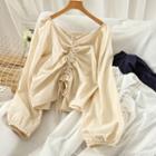 Long-sleeve Irregular Drawcord Crop Top