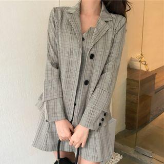 Set: Plaid Blazer + Plaid Spaghetti Strap Dress