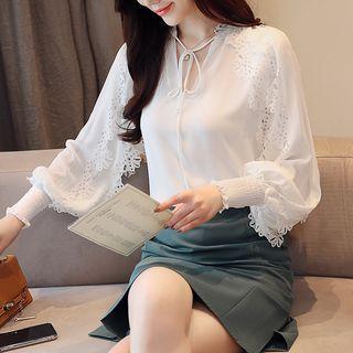 Perforated V-neck Chiffon Blouse