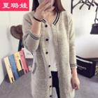 Contrast-stripe Long Knit Cardigan