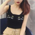 Cat Embroidered Knit Tank Top