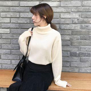 Pointelle Turtle-neck Sweater Ivory - One Size