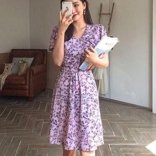 Floral Print Shirred Dress