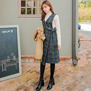 Tie-waist Wool Blend Pinafore Dress