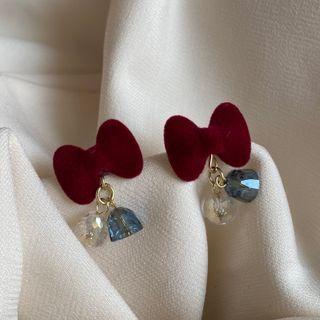 Bow Bell Drop Earring 1 Pair - Silver Stud - Red - One Size