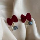 Bow Bell Drop Earring 1 Pair - Silver Stud - Red - One Size