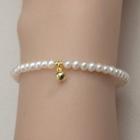 Faux Pearl Sterling Silver Bead Bracelet White Faux Pearl - Gold - One Size