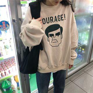 Lettering Print Boxy Pullover Almond - One Size