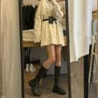 Cable-knit Oversized Sweater / Asymmetrical Midi Tiered Skirt / Set