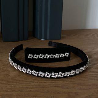 Rhinestone Velvet Headband / Hair Clip / Set