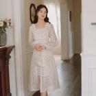 Square-neck Printed Floral A-line Dress