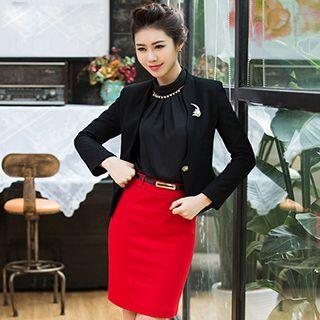 Scallop Trim Blazer / Blouse / Pencil Skirt