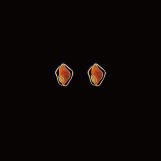 Irregular Glaze Earring 1 Pair - 925 Silver - Earring - Brown - One Size
