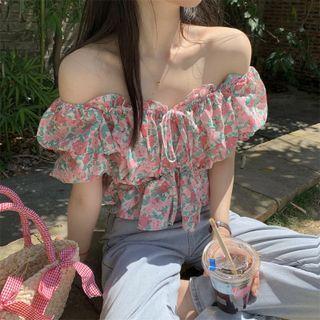 Short-sleeve Floral Blouse Floral - Pink - One Size