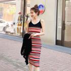 Stripe Knit Pinafore Dress Black - One Size