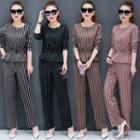 Set: Striped Long-sleeve Top + Wide-leg Pants