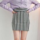 Band-waist Striped Mini Skirt