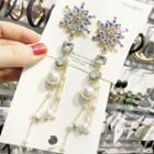 Faux Pearl Rhinestone Snowflake Fringed Earring As Shown In Figure - One Size
