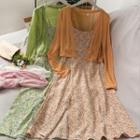 Light Knit Cardigan / Sleeveless Floral Midi Dress