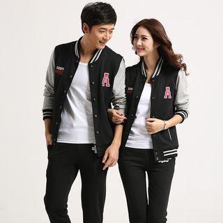 Couple Matching Set: Two-tone Baseball Jacket + Sweatpants