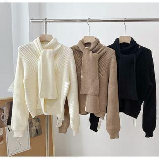 Tie Neck Sweater Khaki - One Size