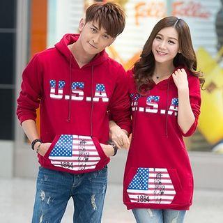 Couple Matching Hooded Print Pullover