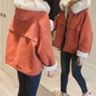 Fluffy Trim Hooded Fleece-lined Jacket