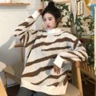 Mock-neck Printed Leopard Oversize Sweater Almond - One Size