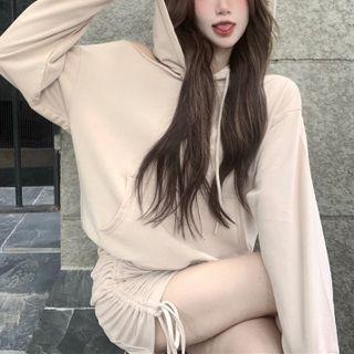 Plain Hoodie / Drawstring Mini Skirt