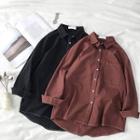 Plain Single-pocket Long-sleeve Blouse