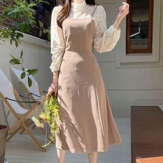 Tie-waist A-line Long Overall Dress