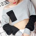 Long-sleeve Colored Panel Cropped T-shirt