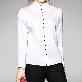 Plain Round Neck Long-sleeve Blouse