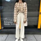 Long-sleeve Plaid T-shirt / Wide-leg Pants