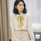 Ribbon Tie-neck Chiffon Shirt Almond - One Size