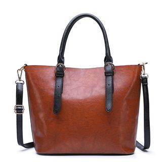 Contrast Faux Leather Tote Bag