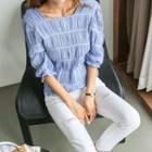 Square-neck 3/4-sleeve Shirred Top