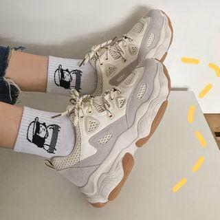 Mesh Panel Lace-up Platform Sneakers