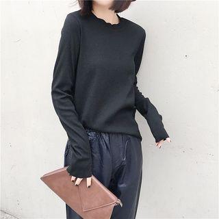 Fray-trim Long-sleeved Top
