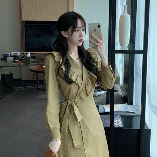 Ruffle Trim V-neck Tie-waist Dress
