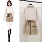 Turtleneck Ribbed Sweater / Mini A-line Skirt