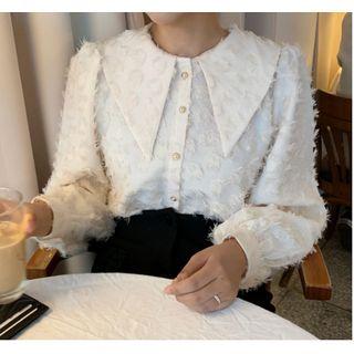 Faux Pearl Button Furry Blouse