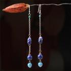 Vintage Bead Sterling Silver Dangle Earring 1 Pair - Blue - One Size