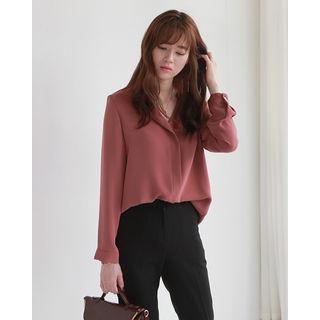 Asymmetric-collar Chiffon Blouse