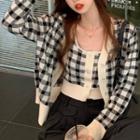 Gingham Knit Camisole Top / Cardigan