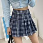 Pintuck Plaid Miniskirt With Inset Shorts