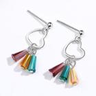 925 Sterling Silver Heart Rhinestone Fringed Earring As Shown In Figure - One Size