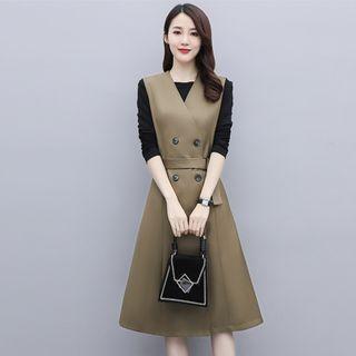 Set: Sleeveless Double Breasted A-line Dress + Top